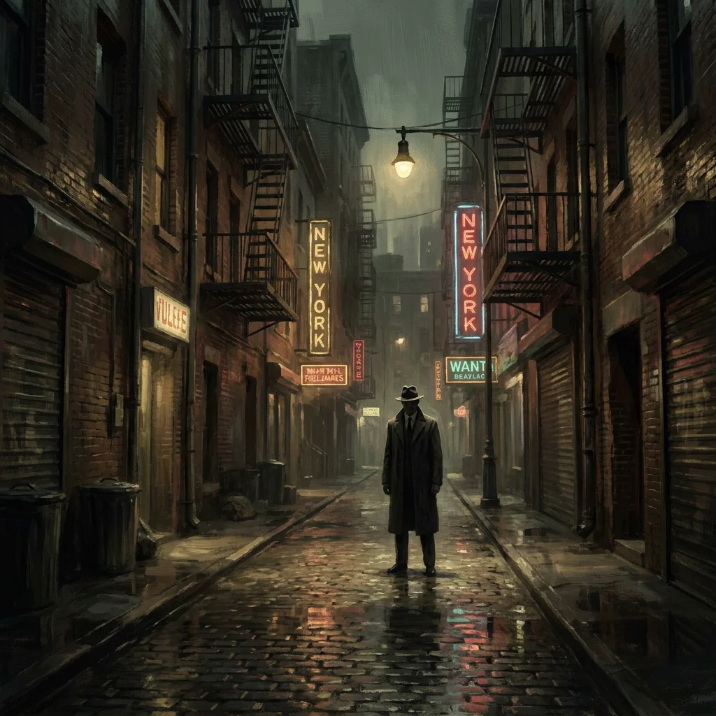 Detective standing in a misty city alley