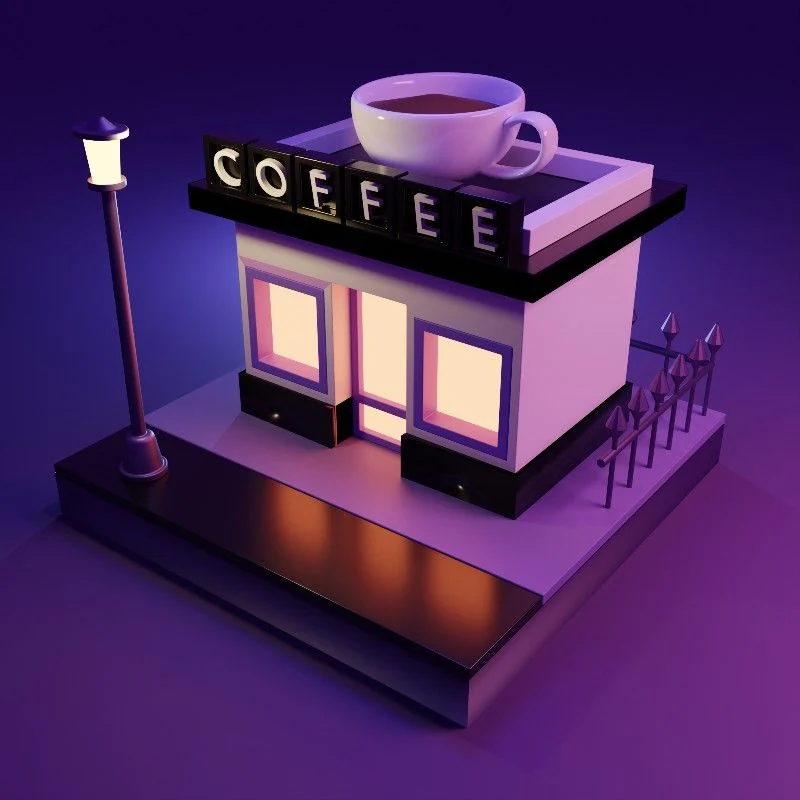Stylized 3D coffee shop artwork
